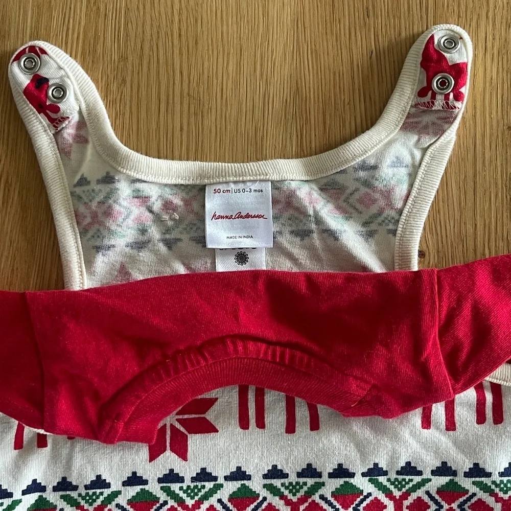 0-3m Hanna Andersson 2 Piece Reindeer Jumper and Red Shirt Baby Set
